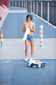 Little in-line skater teeny girl unveils her soft pussy - 00
